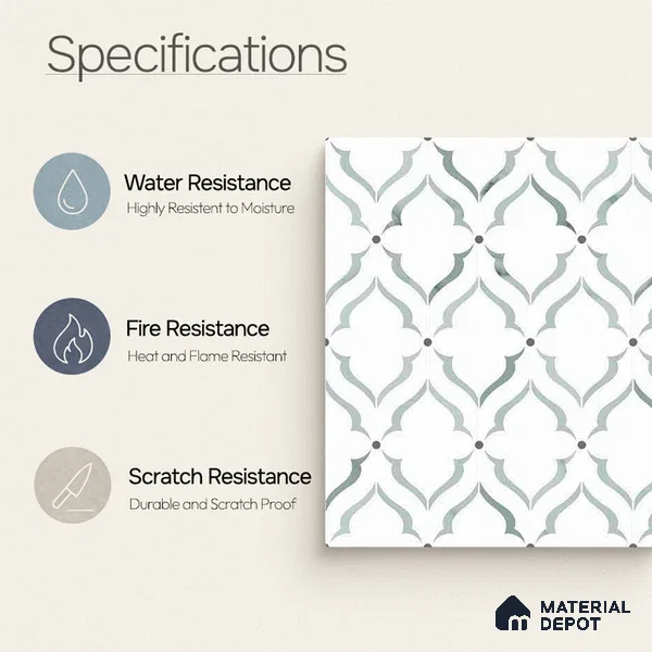 Moroccan Carving Wall & Floor Tile TL 11675 Mist Arabesque 1 ft x 1 ft Ceramic Carving Matte Finish Tile - 10 mm | Suitable For Bathroom, Dining Area, Kitchen