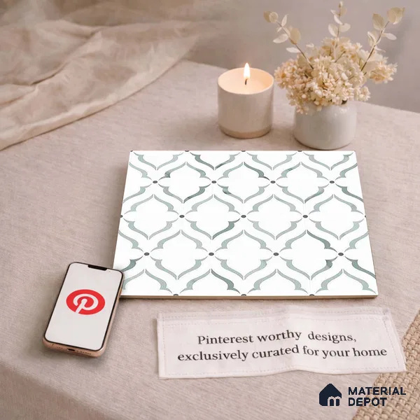 Moroccan Carving Wall & Floor Tile TL 11675 Mist Arabesque 1 ft x 1 ft Ceramic Carving Matte Finish Tile - 10 mm | Suitable For Bathroom, Dining Area, Kitchen