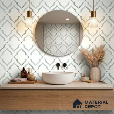 Moroccan Carving Wall & Floor Tile TL 11675 Mist Arabesque 1 ft x 1 ft Ceramic Carving Matte Finish Tile - 10 mm | Suitable For Bathroom, Dining Area, Kitchen