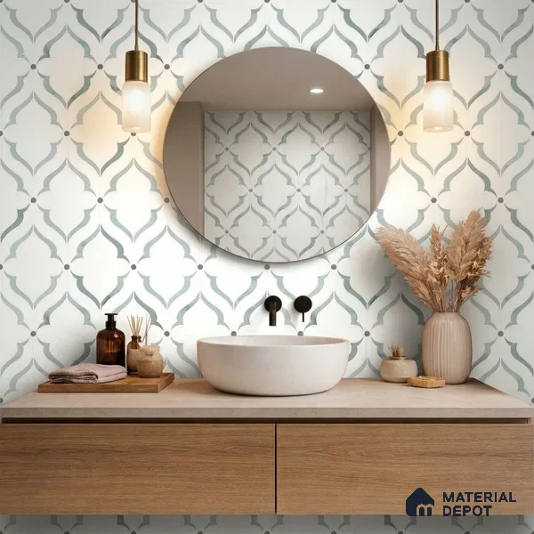 Moroccan Carving Wall & Floor Tile TL 11675 Mist Arabesque 1 ft x 1 ft Ceramic Carving Matte Finish Tile - 10 mm | Suitable For Bathroom, Dining Area, Kitchen