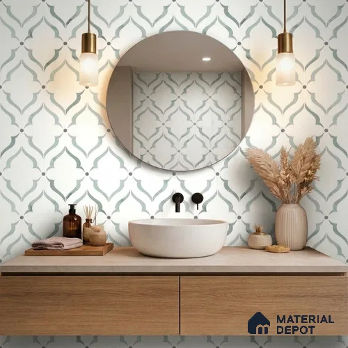 Moroccan Carving Wall & Floor Tile TL 11675 Mist Arabesque 1 ft x 1 ft Ceramic Carving Matte Finish Tile - 10 mm | Suitable For Bathroom, Dining Area, Kitchen