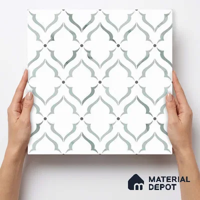 Moroccan Carving Wall & Floor Tile TL 11675 Mist Arabesque 1 ft x 1 ft Ceramic Carving Matte Finish Tile - 10 mm | Suitable For Bathroom, Dining Area, Kitchen