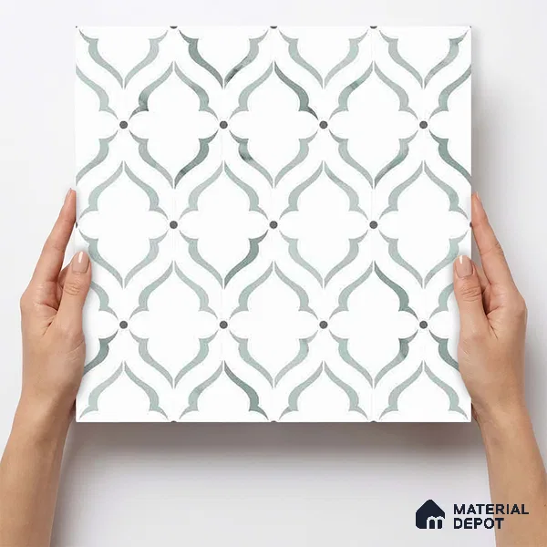 Moroccan Carving Wall & Floor Tile TL 11675 Mist Arabesque 1 ft x 1 ft Ceramic Carving Matte Finish Tile - 10 mm | Suitable For Bathroom, Dining Area, Kitchen