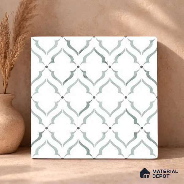 Moroccan Carving Wall & Floor Tile TL 11675 Mist Arabesque 1 ft x 1 ft Ceramic Carving Matte Finish Tile - 10 mm | Suitable For Bathroom, Dining Area, Kitchen