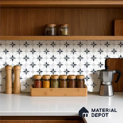 Moroccan Carving Wall & Floor Tile TL 11669 Petal Noir 1 ft x 1 ft Ceramic Carving Matte Finish Tile - 10 mm | Suitable For Bathroom, Dining Area, Kitchen