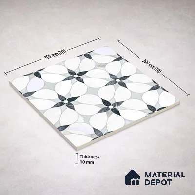 Moroccan Carving Wall & Floor Tile TL 11669 Petal Noir 1 ft x 1 ft Ceramic Carving Matte Finish Tile - 10 mm | Suitable For Bathroom, Dining Area, Kitchen