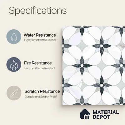 Moroccan Carving Wall & Floor Tile TL 11669 Petal Noir 1 ft x 1 ft Ceramic Carving Matte Finish Tile - 10 mm | Suitable For Bathroom, Dining Area, Kitchen