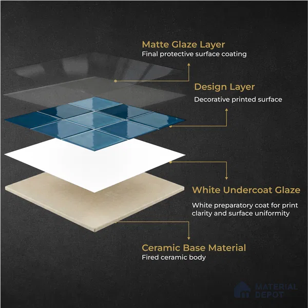 Faux Subway Wall Tile TL 11313 Azure Depths 1 ft x 1 ft Ceramic Glossy Finish Tile - 10 mm | Suitable For Bathroom, Balcony & Kitchen Backsplash (Sample)