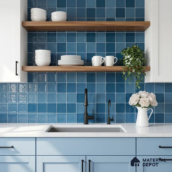 Faux Subway Wall Tile TL 11313 Azure Depths 1 ft x 1 ft Ceramic Glossy Finish Tile - 10 mm | Suitable For Bathroom, Balcony & Kitchen Backsplash (Sample)