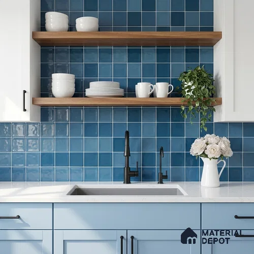 Faux Subway Wall Tile TL 11313 Azure Depths 1 ft x 1 ft Ceramic Glossy Finish Tile - 10 mm | Suitable For Bathroom, Balcony & Kitchen Backsplash