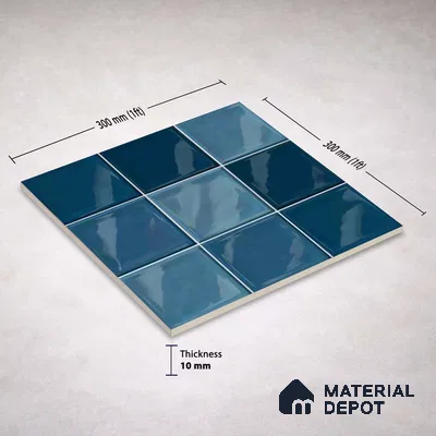 Faux Subway Wall Tile TL 11313 Azure Depths 1 ft x 1 ft Ceramic Glossy Finish Tile - 10 mm | Suitable For Bathroom, Balcony & Kitchen Backsplash (Sample)