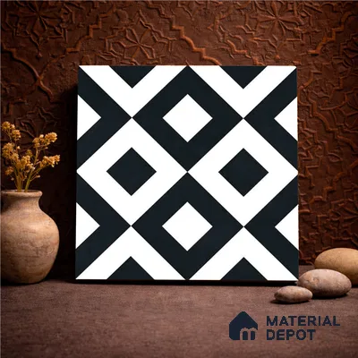 Moroccan Monochrome Wall & Floor Tile TL 11139 Noir Matrix 1 ft x 1 ft Ceramic Matte Finish Tile - 10 mm | Suitable For Kitchen, Bathroom, Balcony