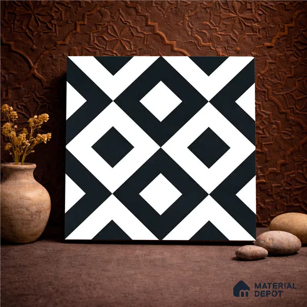Moroccan Monochrome Wall & Floor Tile TL 11139 Noir Matrix 1 ft x 1 ft Ceramic Matte Finish Tile - 10 mm | Suitable For Kitchen, Bathroom, Balcony