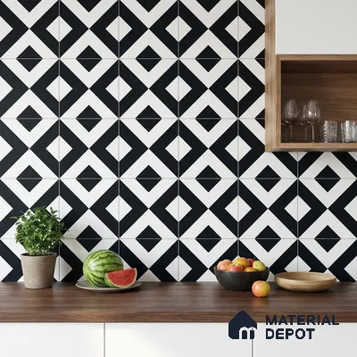 Moroccan Monochrome Wall & Floor Tile TL 11139 Noir Matrix 1 ft x 1 ft Ceramic Matte Finish Tile - 10 mm | Suitable For Kitchen, Bathroom, Balcony