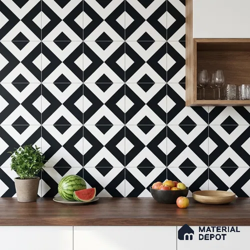 Moroccan Monochrome Wall & Floor Tile TL 11139 Noir Matrix 1 ft x 1 ft Ceramic Matte Finish Tile - 10 mm | Suitable For Kitchen, Bathroom, Balcony
