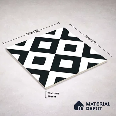 Moroccan Monochrome Wall & Floor Tile TL 11139 Noir Matrix 1 ft x 1 ft Ceramic Matte Finish Tile - 10 mm | Suitable For Kitchen, Bathroom, Balcony