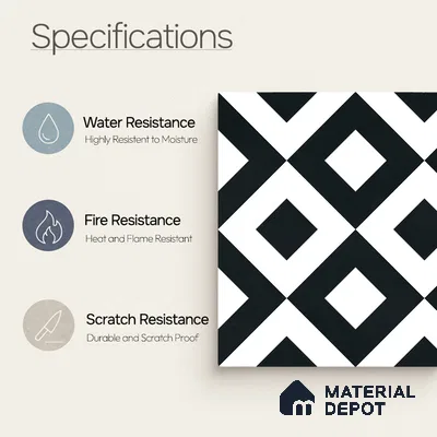 Moroccan Monochrome Wall & Floor Tile TL 11139 Noir Matrix 1 ft x 1 ft Ceramic Matte Finish Tile - 10 mm | Suitable For Kitchen, Bathroom, Balcony