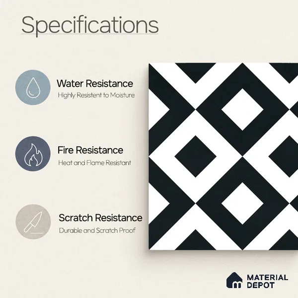 Moroccan Monochrome Wall & Floor Tile TL 11139 Noir Matrix 1 ft x 1 ft Ceramic Matte Finish Tile - 10 mm | Suitable For Kitchen, Bathroom, Balcony