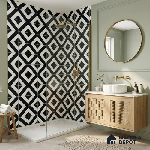 Moroccan Monochrome Wall & Floor Tile TL 11139 Noir Matrix 1 ft x 1 ft Ceramic Matte Finish Tile - 10 mm | Suitable For Kitchen, Bathroom, Balcony