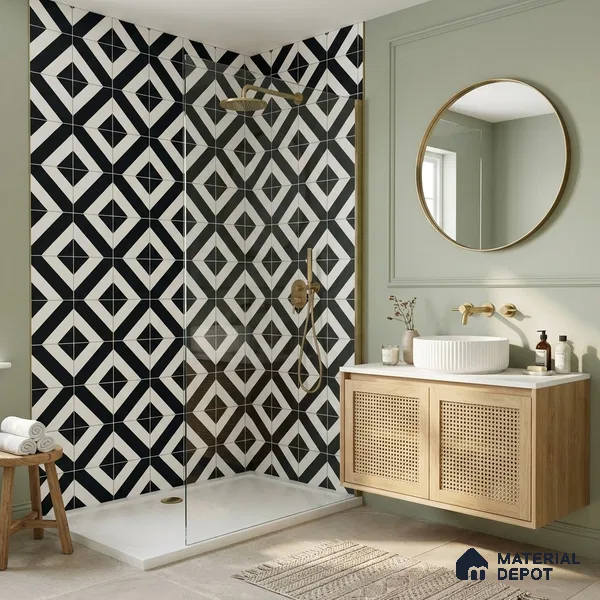 Moroccan Monochrome Wall & Floor Tile TL 11139 Noir Matrix 1 ft x 1 ft Ceramic Matte Finish Tile - 10 mm | Suitable For Kitchen, Bathroom, Balcony