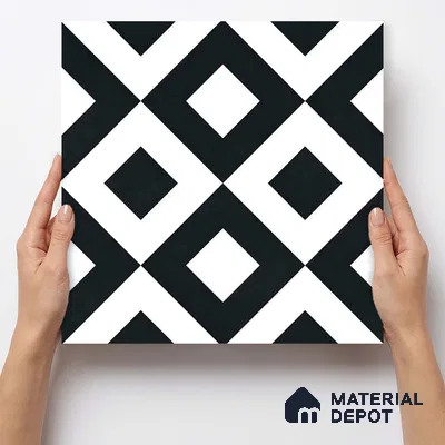 Moroccan Monochrome Wall & Floor Tile TL 11139 Noir Matrix 1 ft x 1 ft Ceramic Matte Finish Tile - 10 mm | Suitable For Kitchen, Bathroom, Balcony