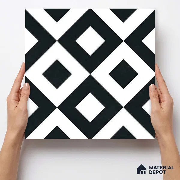 Moroccan Monochrome Wall & Floor Tile TL 11139 Noir Matrix 1 ft x 1 ft Ceramic Matte Finish Tile - 10 mm | Suitable For Kitchen, Bathroom, Balcony
