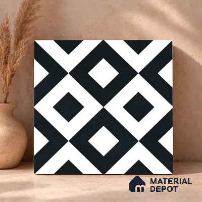 Moroccan Monochrome Wall & Floor Tile TL 11139 Noir Matrix 1 ft x 1 ft Ceramic Matte Finish Tile - 10 mm | Suitable For Kitchen, Bathroom, Balcony