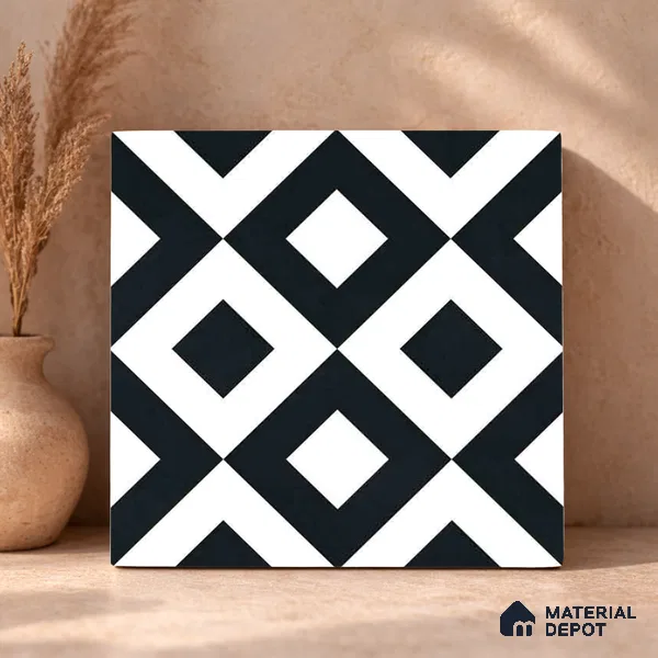 Moroccan Monochrome Wall & Floor Tile TL 11139 Noir Matrix 1 ft x 1 ft Ceramic Matte Finish Tile - 10 mm | Suitable For Kitchen, Bathroom, Balcony