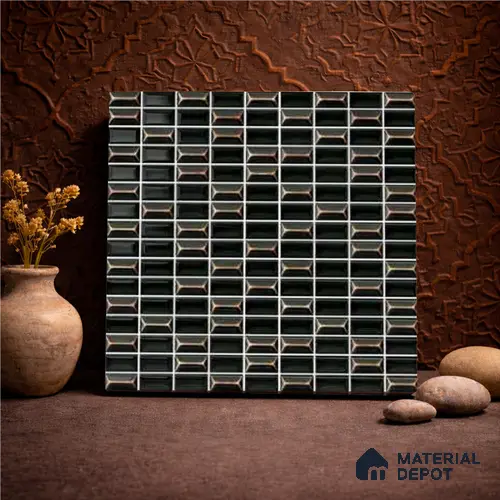 Faux Subway Wall Tile TL 11323 Ember Noir 1 ft x 1 ft Ceramic Glossy Finish Tile - 10 mm | Suitable For Bathroom, Balcony & Kitchen Backsplash