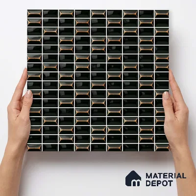 Faux Subway Wall Tile TL 11323 Ember Noir 1 ft x 1 ft Ceramic Glossy Finish Tile - 10 mm | Suitable For Bathroom, Kitchen Backsplash