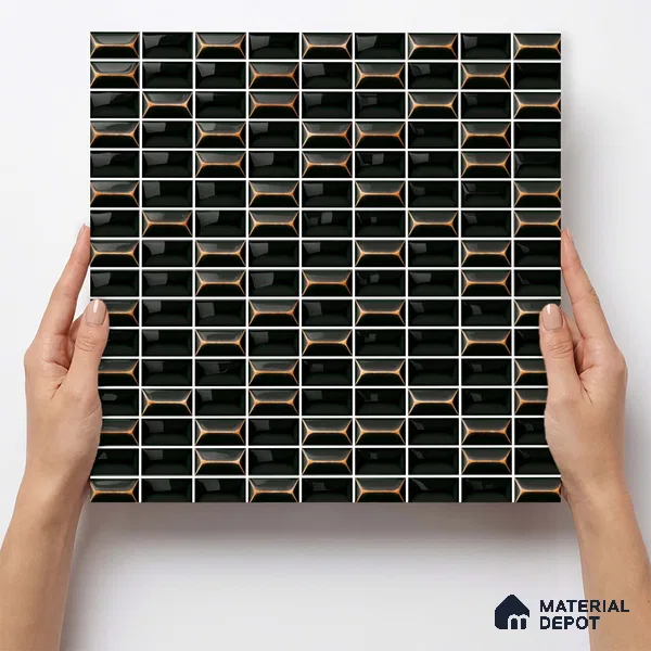 Faux Subway Wall Tile TL 11323 Ember Noir 1 ft x 1 ft Ceramic Glossy Finish Tile - 10 mm | Suitable For Bathroom, Kitchen Backsplash