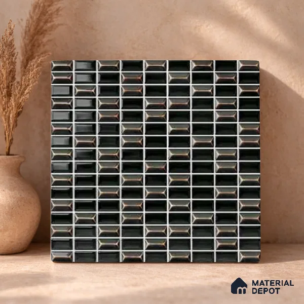 Faux Subway Wall Tile TL 11323 Ember Noir 1 ft x 1 ft Ceramic Glossy Finish Tile - 10 mm | Suitable For Bathroom, Kitchen Backsplash
