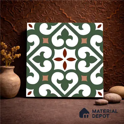 Moroccan Wall & Floor Tile TL 11111 Verdant Fleur 1 ft x 1 ft Ceramic Matte Finish Tile - 10 mm | Suitable For Bathroom, Balcony & Kitchen Backsplash