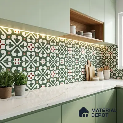 Moroccan Wall & Floor Tile TL 11111 Verdant Fleur 1 ft x 1 ft Ceramic Matte Finish Tile - 10 mm | Suitable For Bathroom, Balcony & Kitchen Backsplash