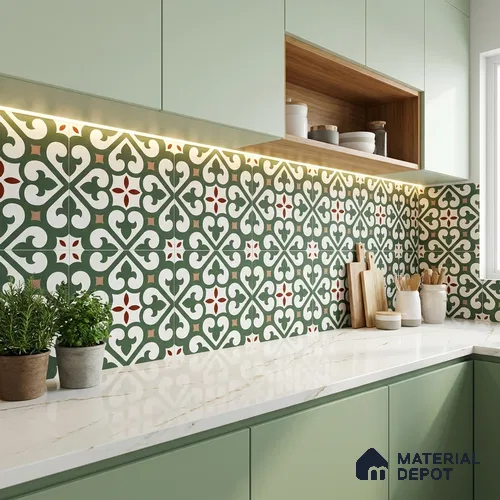 Moroccan Wall & Floor Tile TL 11111 Verdant Fleur 1 ft x 1 ft Ceramic Matte Finish Tile - 10 mm | Suitable For Kitchen, Bathroom, Balcony