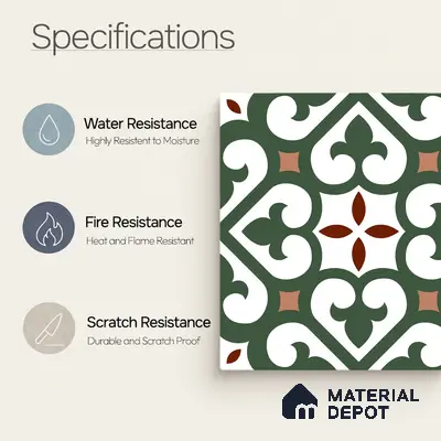Moroccan Wall & Floor Tile TL 11111 Verdant Fleur 1 ft x 1 ft Ceramic Matte Finish Tile - 10 mm | Suitable For Bathroom, Balcony & Kitchen Backsplash