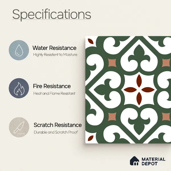 Moroccan Wall & Floor Tile TL 11111 Verdant Fleur 1 ft x 1 ft Ceramic Matte Finish Tile - 10 mm | Suitable For Bathroom, Balcony & Kitchen Backsplash
