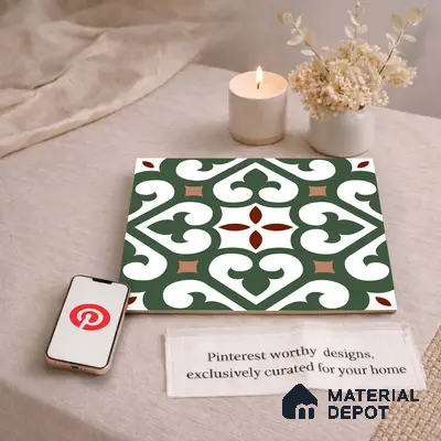 Moroccan Wall & Floor Tile TL 11111 Verdant Fleur 1 ft x 1 ft Ceramic Matte Finish Tile - 10 mm | Suitable For Bathroom, Balcony & Kitchen Backsplash
