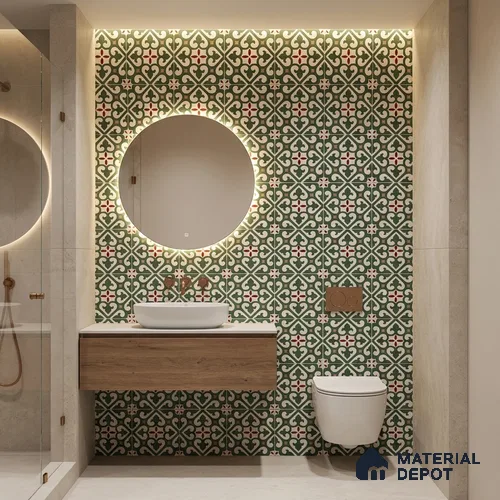 Moroccan Wall & Floor Tile TL 11111 Verdant Fleur 1 ft x 1 ft Ceramic Matte Finish Tile - 10 mm | Suitable For Kitchen, Bathroom, Balcony
