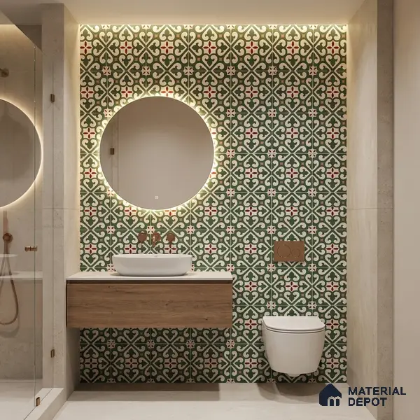 Moroccan Wall & Floor Tile TL 11111 Verdant Fleur 1 ft x 1 ft Ceramic Matte Finish Tile - 10 mm | Suitable For Bathroom, Balcony & Kitchen Backsplash