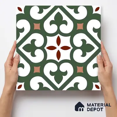 Moroccan Wall & Floor Tile TL 11111 Verdant Fleur 1 ft x 1 ft Ceramic Matte Finish Tile - 10 mm | Suitable For Bathroom, Balcony & Kitchen Backsplash