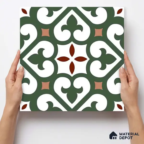 Moroccan Wall & Floor Tile TL 11111 Verdant Fleur 1 ft x 1 ft Ceramic Matte Finish Tile - 10 mm | Suitable For Bathroom, Balcony & Kitchen Backsplash