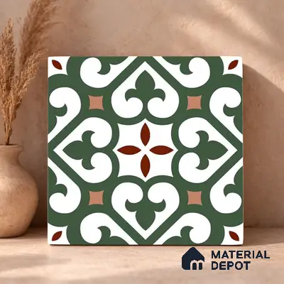 Moroccan Wall & Floor Tile TL 11111 Verdant Fleur 1 ft x 1 ft Ceramic Matte Finish Tile - 10 mm | Suitable For Bathroom, Balcony & Kitchen Backsplash
