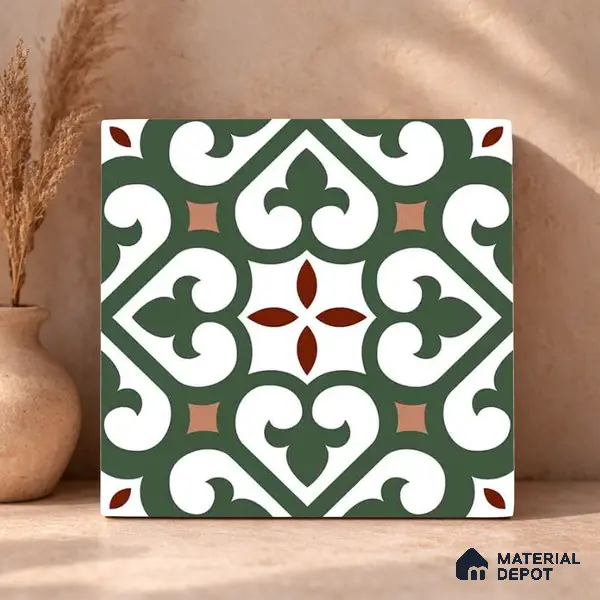 Moroccan Wall & Floor Tile TL 11111 Verdant Fleur 1 ft x 1 ft Ceramic Matte Finish Tile - 10 mm | Suitable For Bathroom, Balcony & Kitchen Backsplash