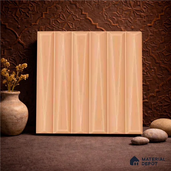 Faux Subway Wall Tile TL 11344 Apricot Prism 1 ft x 1 ft Ceramic Glossy Finish Tile - 10 mm | Suitable For Bathroom, Dining Area, Kitchen Backsplash