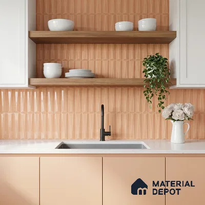 Faux Subway Wall Tile TL 11344 Apricot Prism 1 ft x 1 ft Ceramic Glossy Finish Tile - 10 mm | Suitable For Bathroom, Dining Area, Kitchen Backsplash