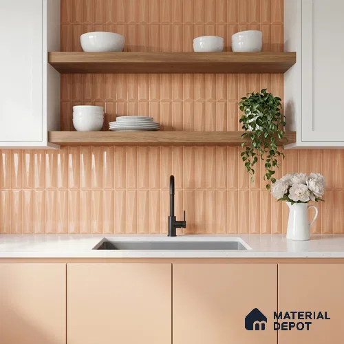 Faux Subway Wall Tile TL 11344 Apricot Prism 1 ft x 1 ft Ceramic Glossy Finish Tile - 10 mm | Suitable For Bathroom, Balcony & Kitchen Backsplash