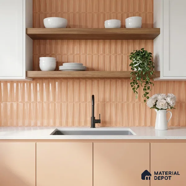 Faux Subway Wall Tile TL 11344 Apricot Prism 1 ft x 1 ft Ceramic Glossy Finish Tile - 10 mm | Suitable For Bathroom, Dining Area, Kitchen Backsplash