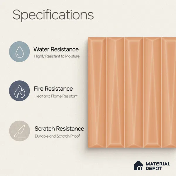 Faux Subway Wall Tile TL 11344 Apricot Prism 1 ft x 1 ft Ceramic Glossy Finish Tile - 10 mm | Suitable For Bathroom, Dining Area, Kitchen Backsplash