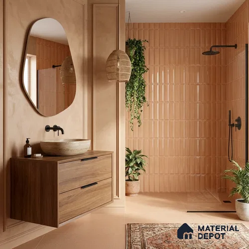 Faux Subway Wall Tile TL 11344 Apricot Prism 1 ft x 1 ft Ceramic Glossy Finish Tile - 10 mm | Suitable For Bathroom, Dining Area, Kitchen Backsplash
